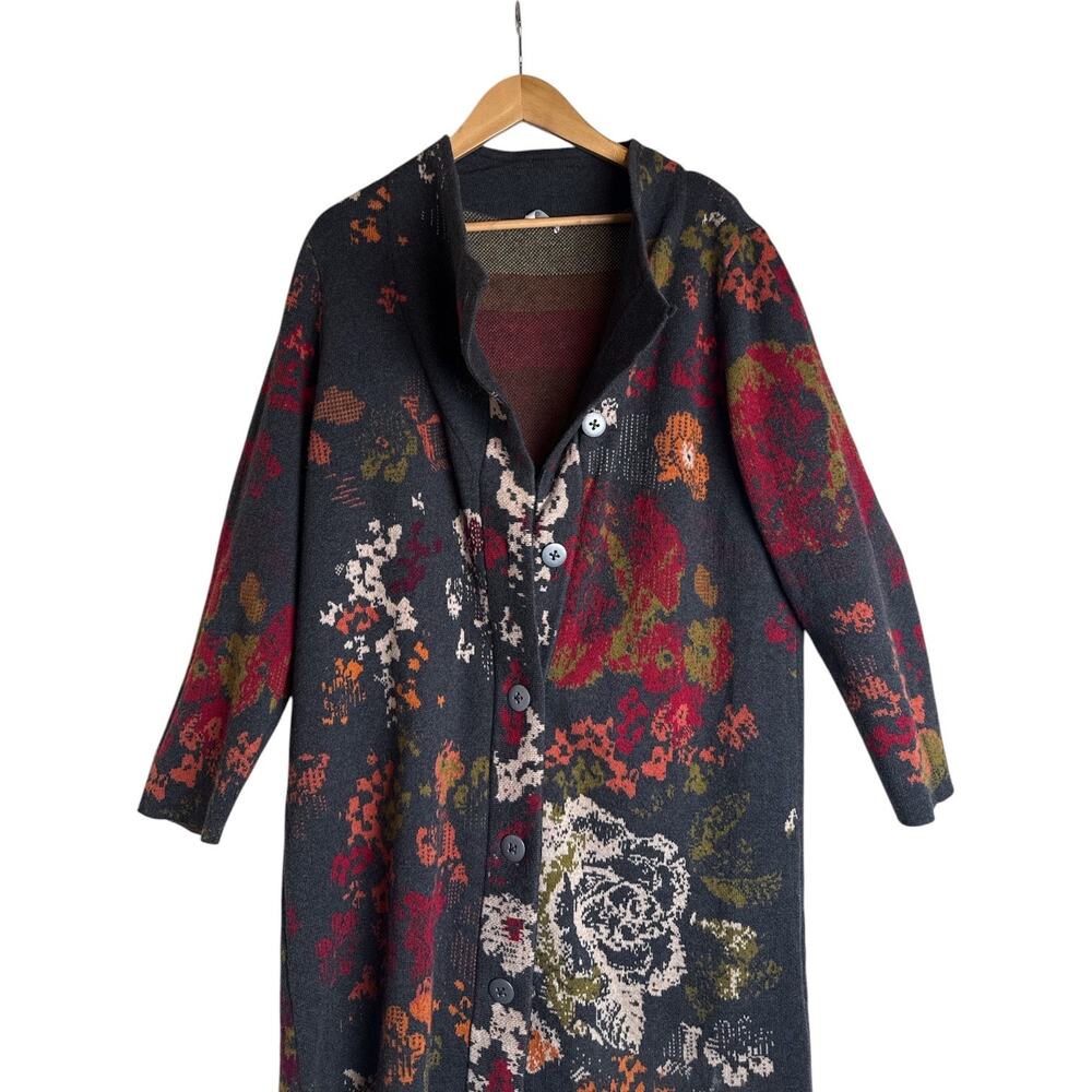 J.Jill Women’s XL Floral Jacquard Knit Button Front Duster Cardigan Boho - Picture 5 of 9